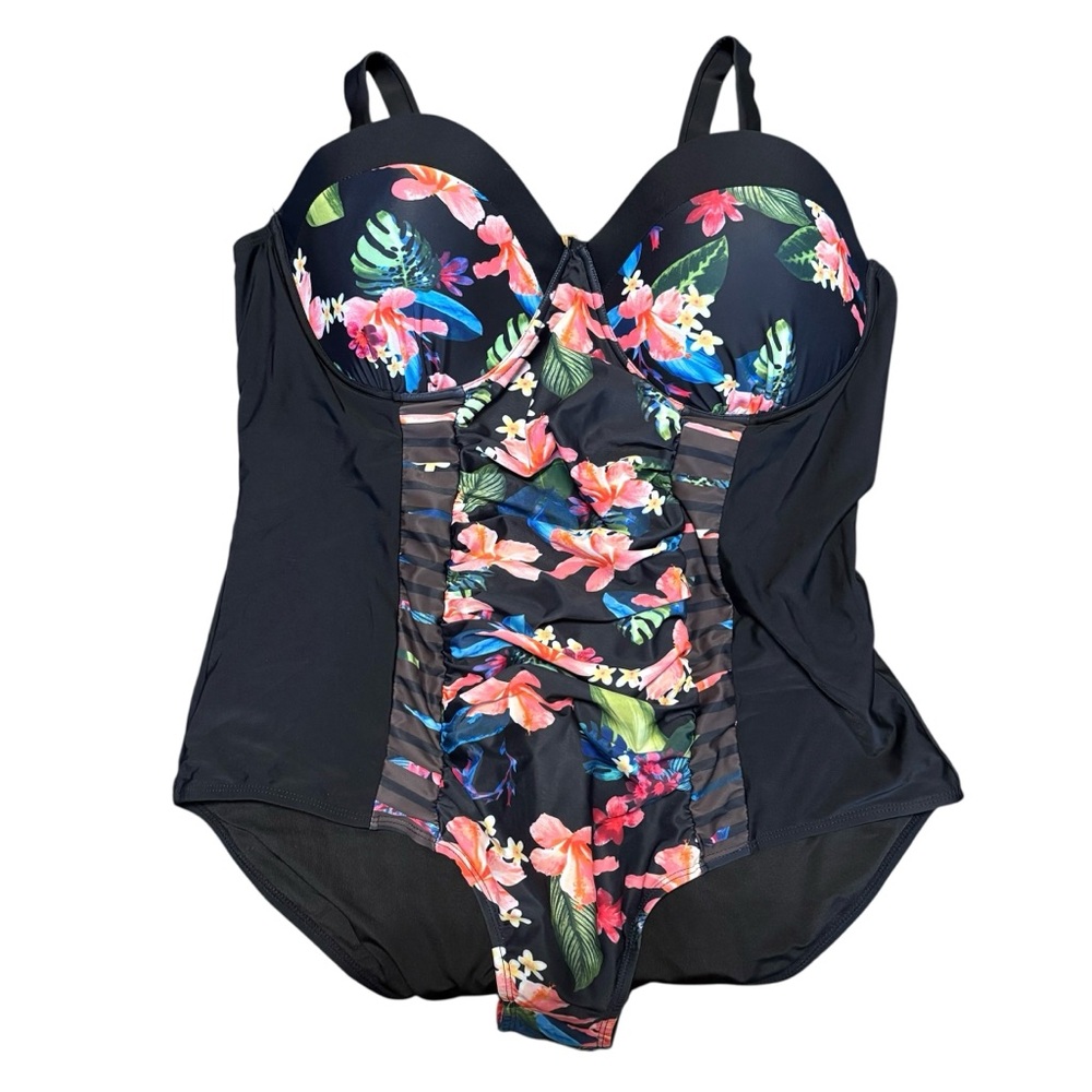 Meet Curve Floral Ruched Underwire Bra Tropical Cruise One Piece Swimsuit 4XL